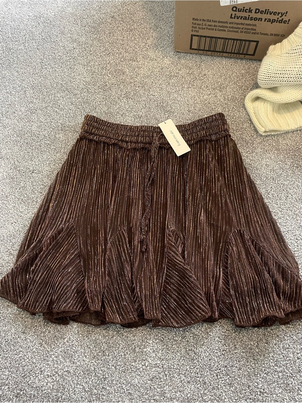 Francesca's Collections Brown Pleated Velvet Skater Skirt